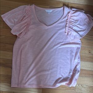 LC Lauren Conrad Light Pink Flutter Sleeve V-Neck Blouse